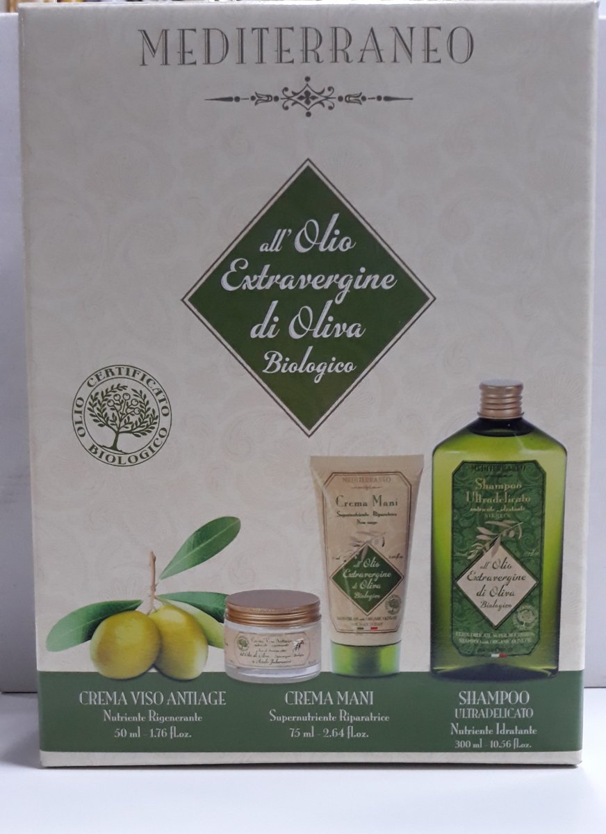 ATHENA’S MEDITERRANEO ALL’OLIO EXTRAVERGINE DI OLIVA BIOLOGICO CONFEZIONE CREMA VISO ANTIAGE+CREMA MANI+SHAMPOO ULTRADELICATO