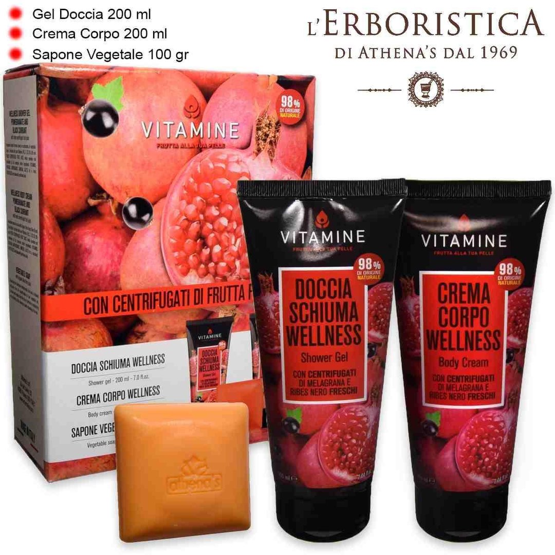 ATHENA’S VITAMINE MELAGRANA E RIBES NERO CONFEZIONE DOCCIA SCHIUMA 200ML+CREMA CORPO 200ML+SAPONE VEGETALE 100g